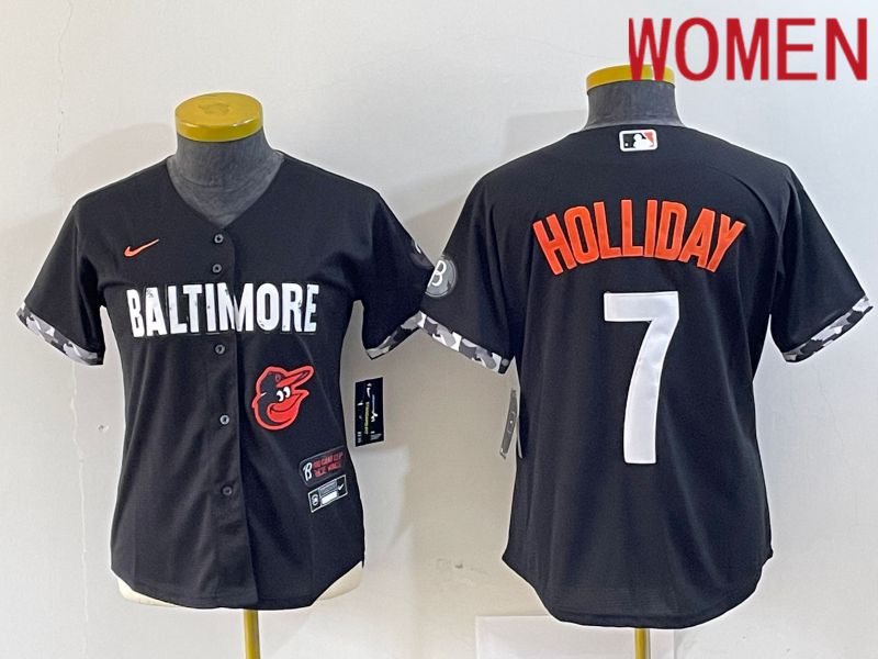 Women Baltimore Orioles 7 Holliday Black City Edition Nike 2024 MLB Jersey style 2